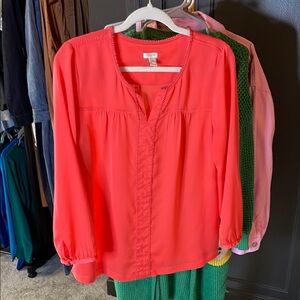 JCrew Orange Mandarin Collar Relaxed Blouse